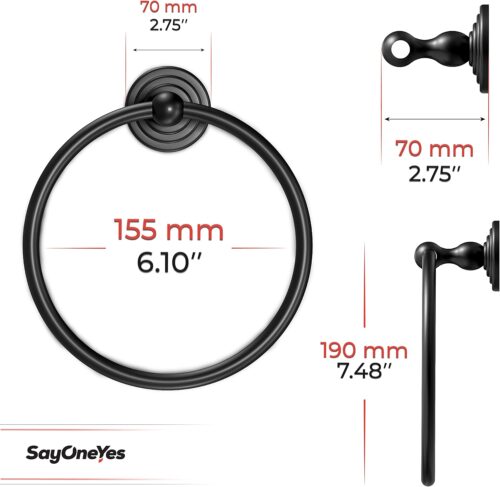 Matte Black And Gold Towel Ring - Premium Quality Sus304 Stainless Steel Rust Proof Hand Towel Holder – Heavy Duty Round Towel Holder For Bathroom Wall Mounted