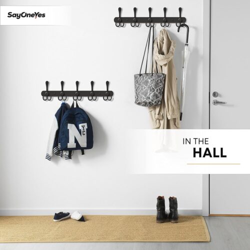 Coat Rack Wall Mount With Tri Hooks For Hanging – Heavy Duty Stainless Steel Rustic Coat Rack Wall Mount – Hat Rack, Hanger, Clothes, Jacket Hooks Wall Mount