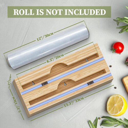 91Xp18Atd2L. Ac Sl1500 Foil And Plastic Wrap Organizer 2 In 1 - Premium Bamboo Plastic Wrap Dispenser With Cutter And Labels – Aluminum Foil Organization And Storage Holder For 12 Inch Roll