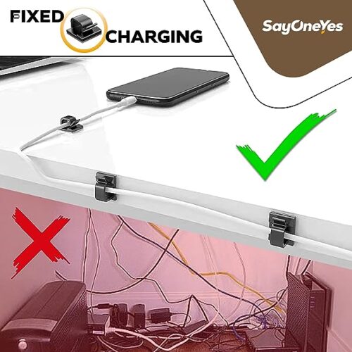 50 Pcs Self Adhesive Cable Clips - Desk Cable Management Clips With Strong Adhesive Tapes – Wire Clips Cord Organizer For Home, Office And Car (Black - 50 Pack)