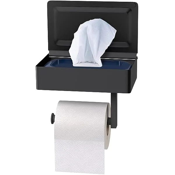 Toilet paper holder Eros, with lid, black - Sanresurs