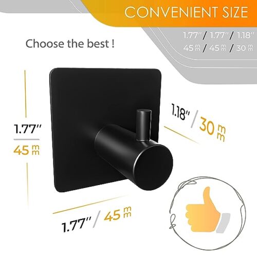 Towel Hooks 1014 B0B9K5Xw1J 3 Adhesive Towel Hooks For Hanging – Matte Black Sus304 Stainless Steel Waterproof Wall Hooks With Strong Adhesive Tapes – 3M Hooks For Bathroom, Bedroom, Kitchen – 4 Pack