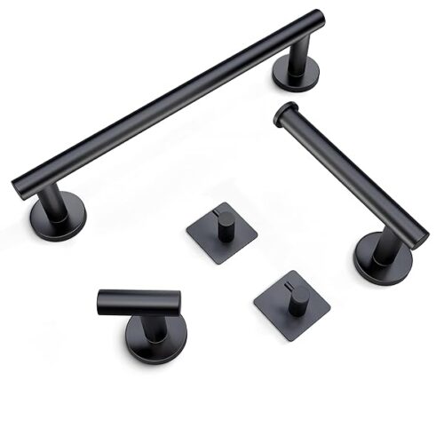 Variation Lc 08O4 Ytxn Of Bathroom Hardware B0Bpclw11P 10896 5 Pieces Matte Black Bathroom Hardware Set - Includes 16 Inch Towel Bar, Toilet Paper Holder, 3 Towel Hooks – Sus304 Stainless Steel Bathroom Accessory Set Wall Mounted