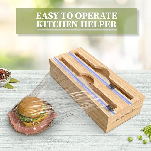Premium Bamboo Foil And Plastic Wrap Organizer: The 2-In-1 Solution With Cutter And Labels For Streamlined Kitchen Storage